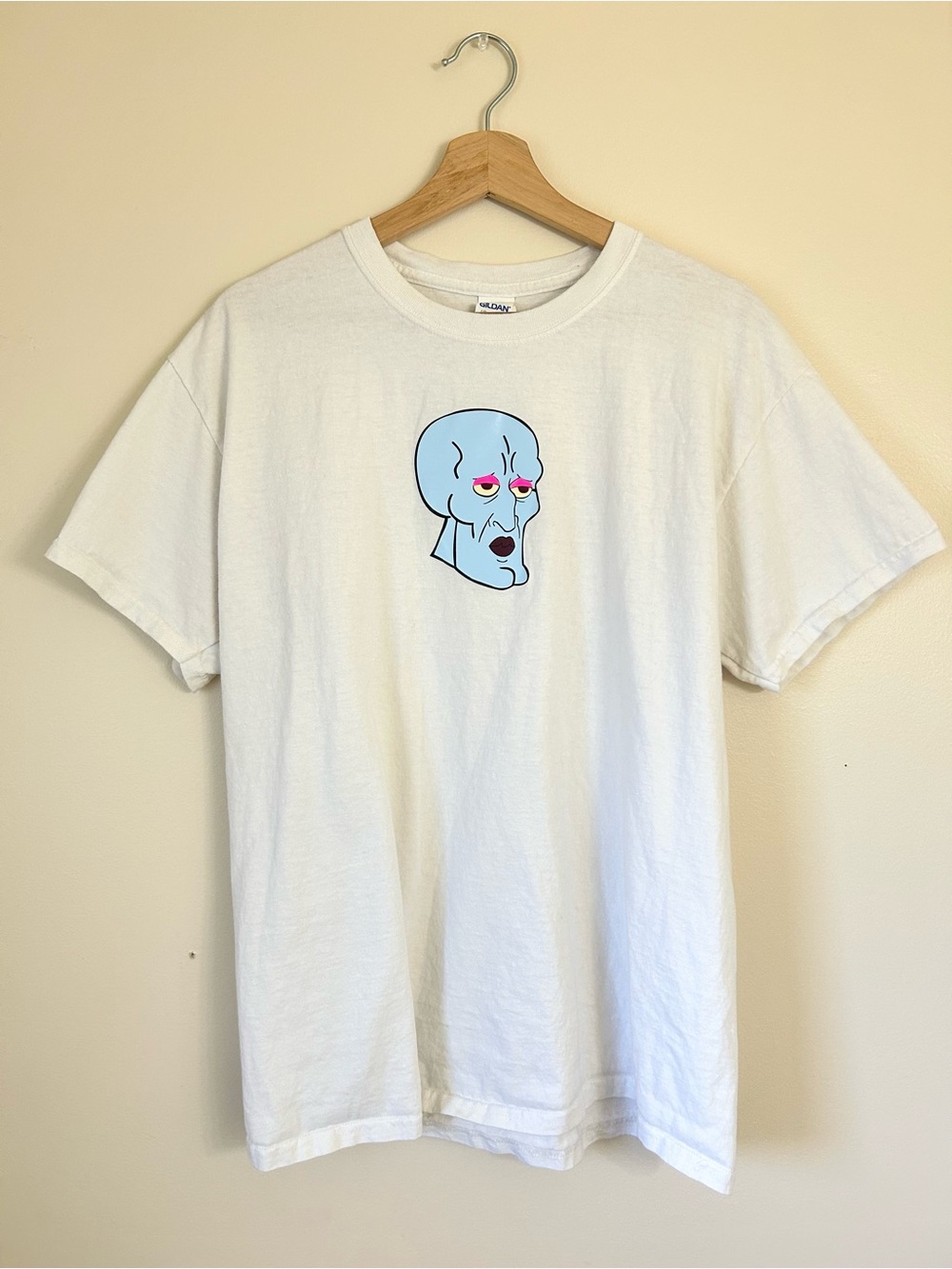 Custom Handsome Squidward Graphic Tee White Gildan | Size L